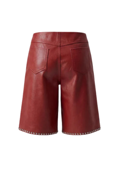 Callie Leather Studded Shorts Red