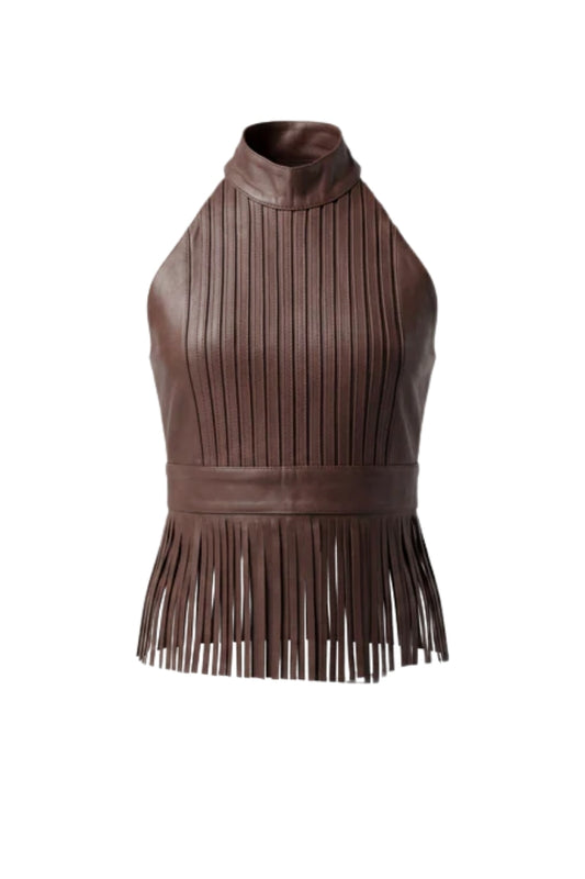 Double A X LJ Garrison Brown Leather Top