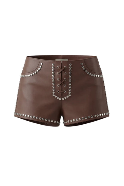 Double A x LJ Hedj Brown Leather Shorts