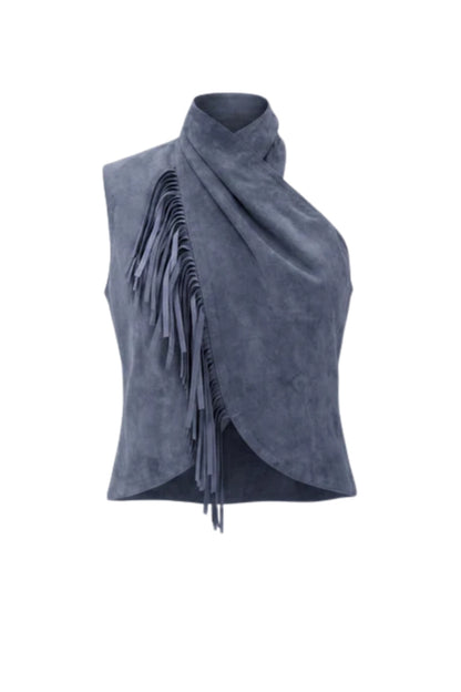 Double A x LJ Lapis Blue Suede Top