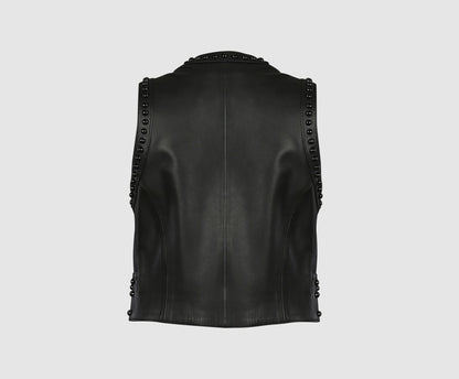 Yin Yang Studded Leather Vest Black