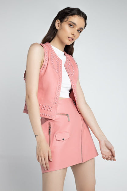 Yin Yang Studded Leather Vest Blush Pink