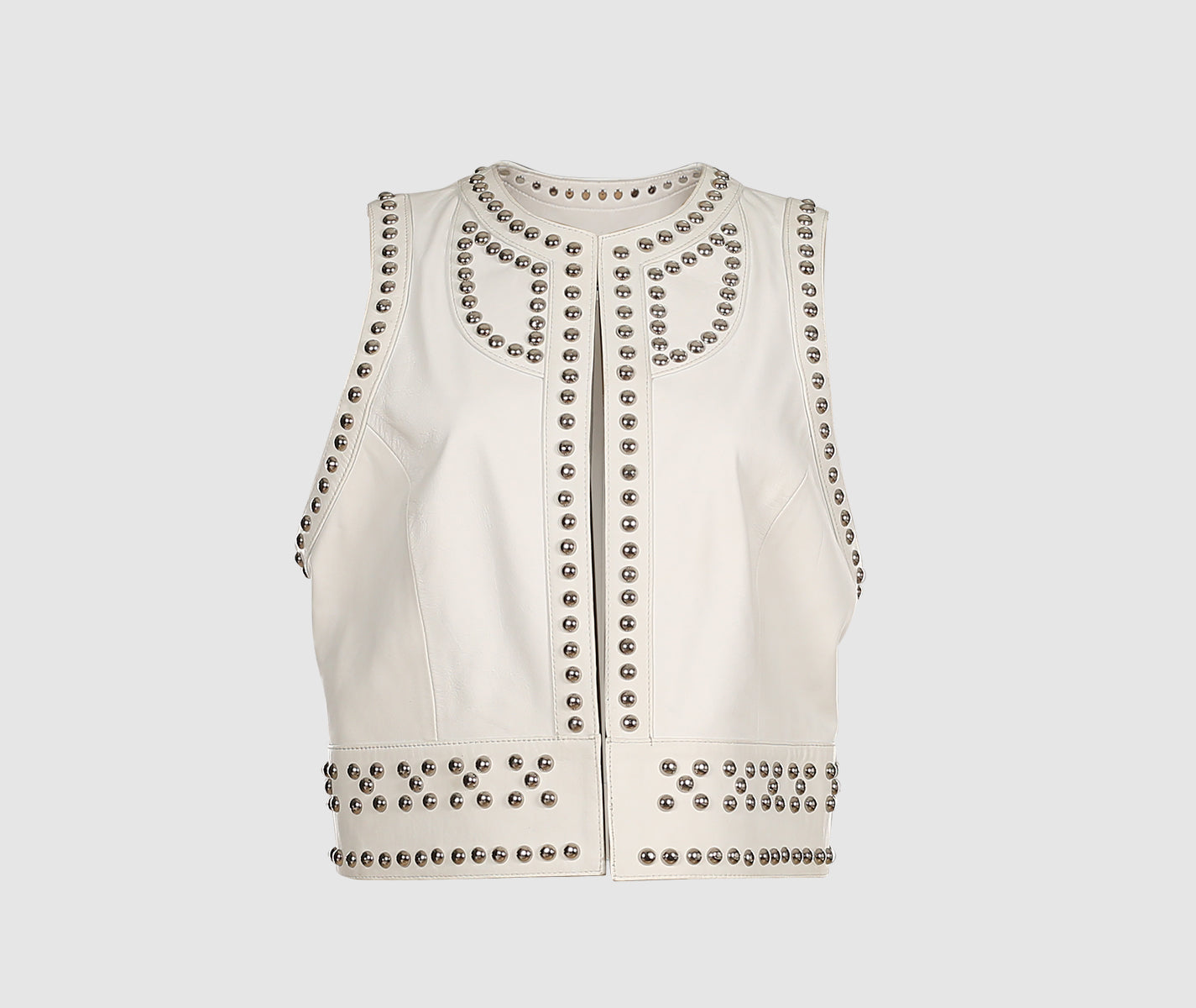 Yin Yang Studded Leather Vest White