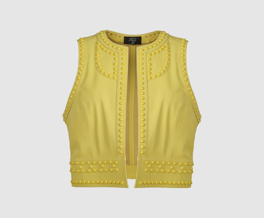 Yin Yang Studded Leather Vest Yellow