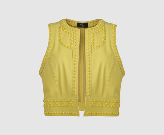 Yin Yang Studded Leather Vest Yellow