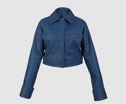 Zinnia Leather Jacket Navy Blue