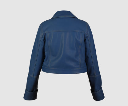 Zinnia Leather Jacket Navy Blue