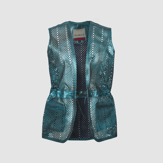 Alina Leather Vest Washed Turquoise