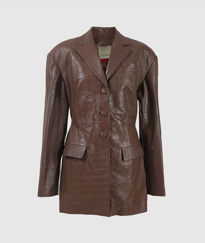 Everett Leather Coat Brown Croc