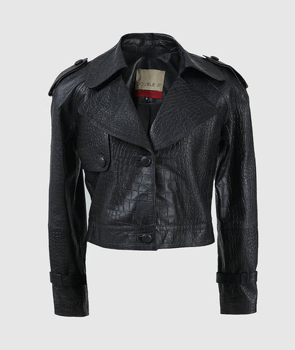 Audax Leather Jacket Black Croc