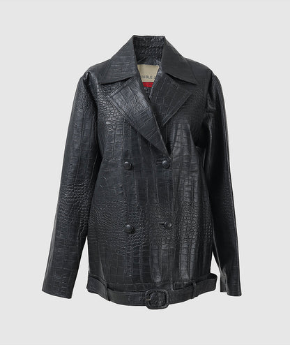 Madison Leather Jacket Black Croc