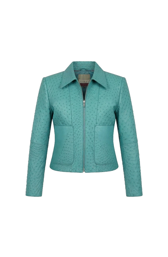 Harper II Leather Jacket Ostrich Aqua - Limited Edition