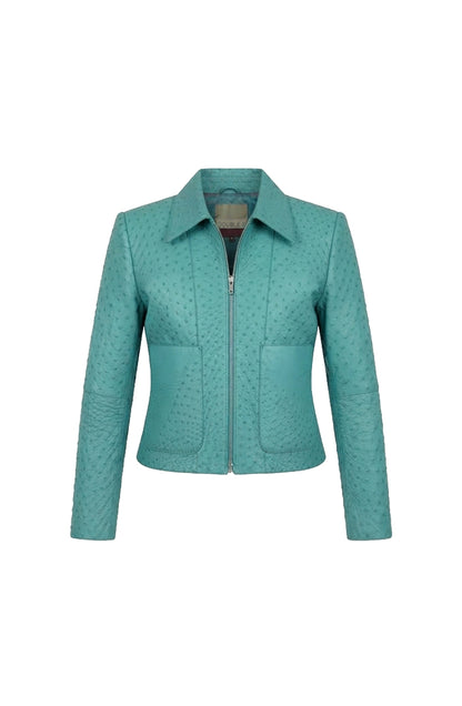 Harper II Leather Jacket Ostrich Aqua - Limited Edition