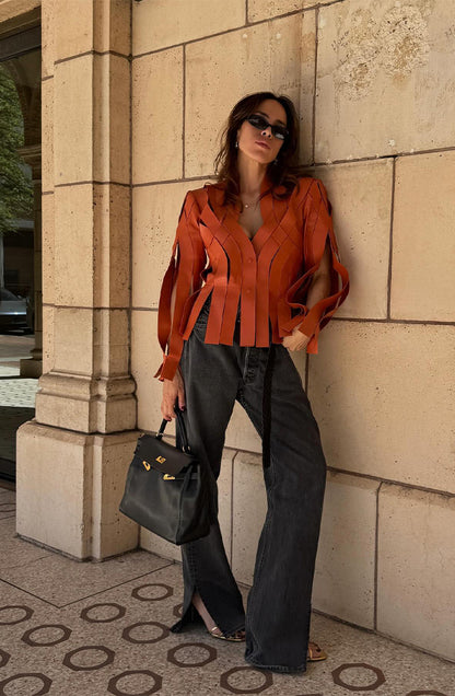 Brianna Leather Jacket Orange