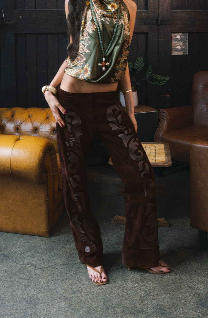 Double A x LJ Patchwork Brown Suede Pants