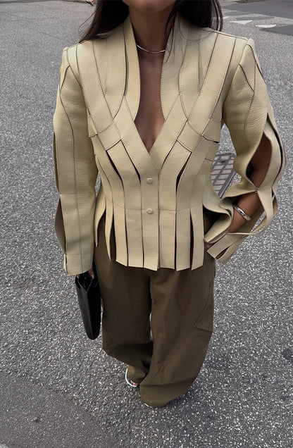 Brianna Leather Jacket Butter Yellow
