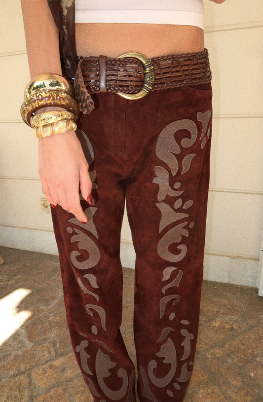 Double A x LJ Patchwork Brown Suede Pants
