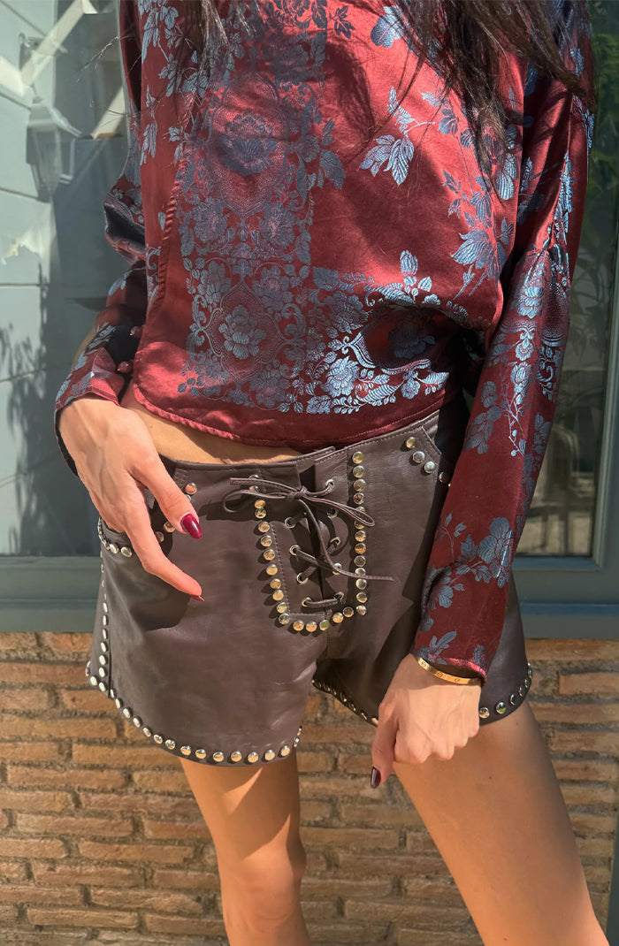 Double A x LJ Hedj Brown Leather Shorts