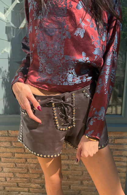 Double A x LJ Hedj Brown Leather Shorts