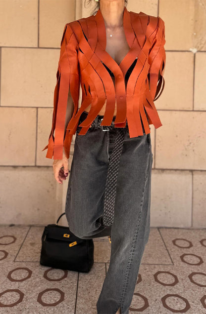Brianna Leather Jacket Orange